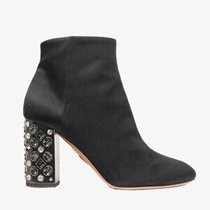 Aquazzura Party 85 Black Satin Embellished-Heel Booties